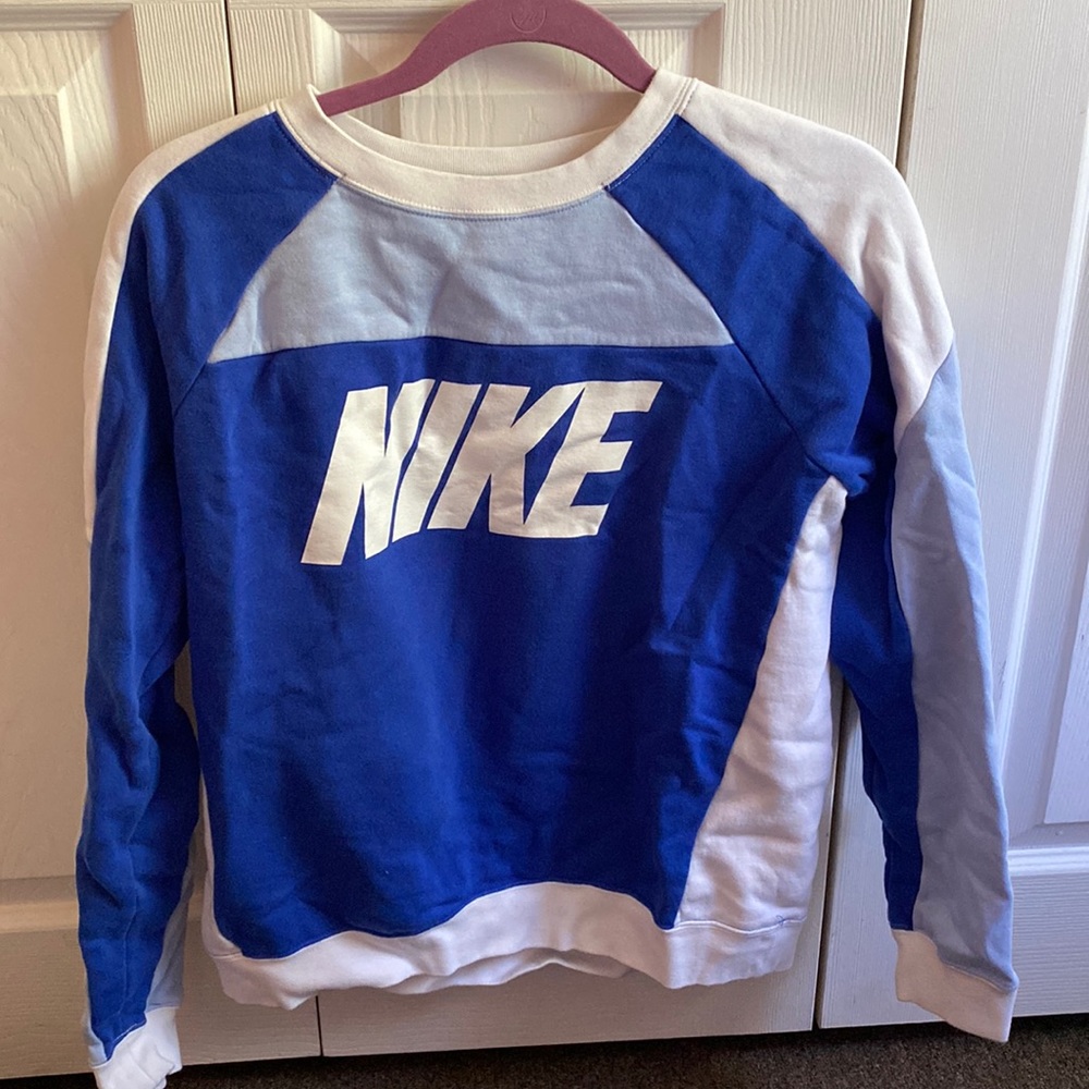 A blue and white Nike sweatshirt